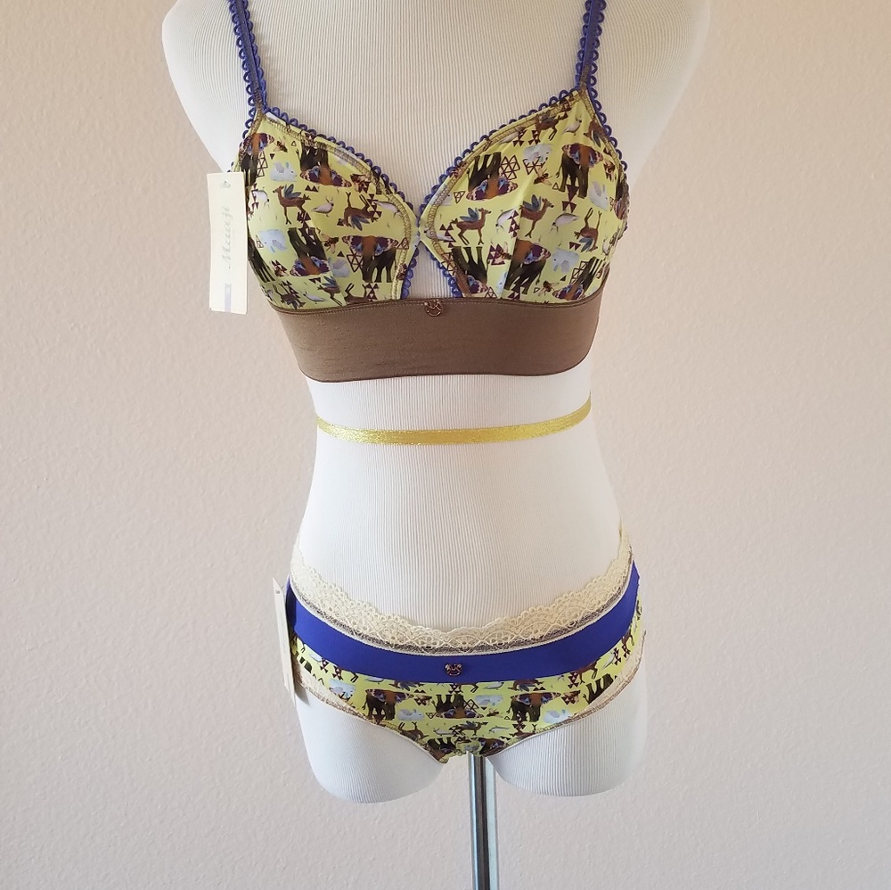 Yellow Animal Print Bralette & Panty Set by Maaji,
